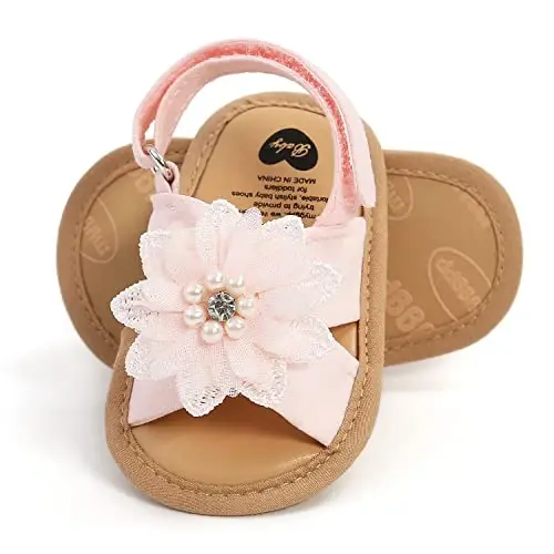 GDSDYM Infant Baby Girls Summer Sandals with Flower Bowknot Soft Sole Wedding Dress Flats Newborn First Walkers Crib Dress Shoes - GDSDYM