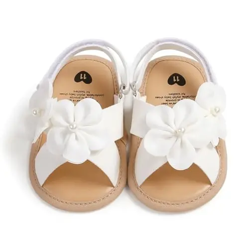 GDSDYM Infant Baby Girls Summer Sandals with Flower Bowknot Soft Sole Wedding Dress Flats Newborn First Walkers Crib Dress Shoes - 5