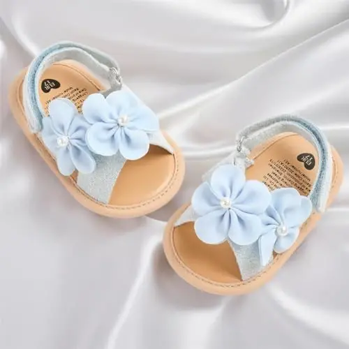 GDSDYM Infant Baby Girls Summer Sandals with Flower Bowknot Soft Sole Wedding Dress Flats Newborn First Walkers Crib Dress Shoes - 3