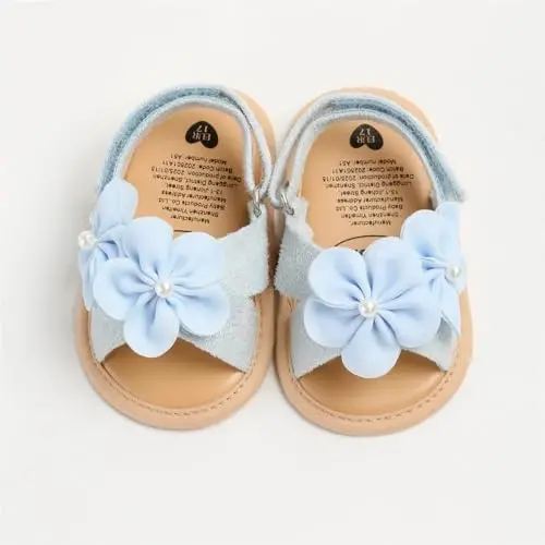 GDSDYM Infant Baby Girls Summer Sandals with Flower Bowknot Soft Sole Wedding Dress Flats Newborn First Walkers Crib Dress Shoes - 5
