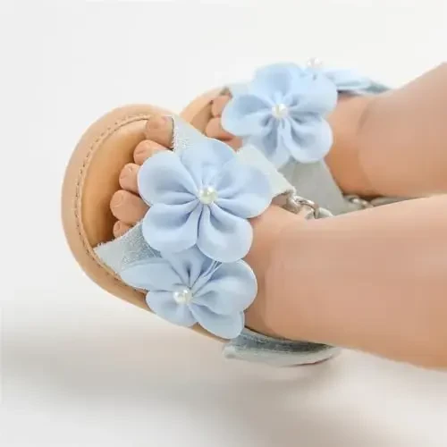 GDSDYM Infant Baby Girls Summer Sandals with Flower Bowknot Soft Sole Wedding Dress Flats Newborn First Walkers Crib Dress Shoes - 2