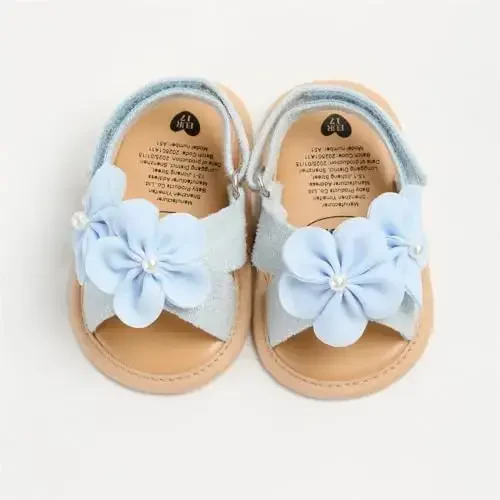 GDSDYM Infant Baby Girls Summer Sandals with Flower Bowknot Soft Sole Wedding Dress Flats Newborn First Walkers Crib Dress Shoes - 5