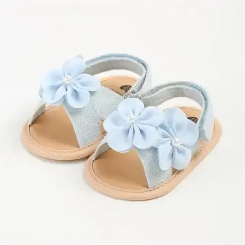 GDSDYM Infant Baby Girls Summer Sandals with Flower Bowknot Soft Sole Wedding Dress Flats Newborn First Walkers Crib Dress Shoes - 6