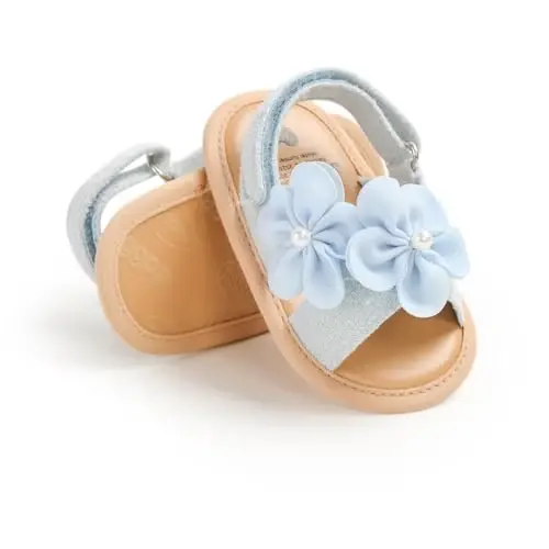 GDSDYM Infant Baby Girls Summer Sandals with Flower Bowknot Soft Sole Wedding Dress Flats Newborn First Walkers Crib Dress Shoes - 1
