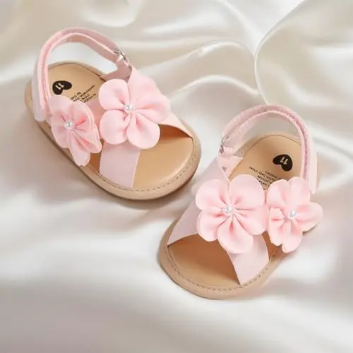 GDSDYM Infant Baby Girls Summer Sandals with Flower Bowknot Soft Sole Wedding Dress Flats Newborn First Walkers Crib Dress Shoes - 4