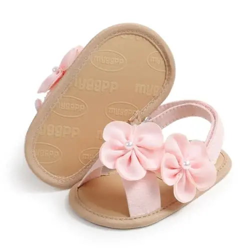 GDSDYM Infant Baby Girls Summer Sandals with Flower Bowknot Soft Sole Wedding Dress Flats Newborn First Walkers Crib Dress Shoes - 8