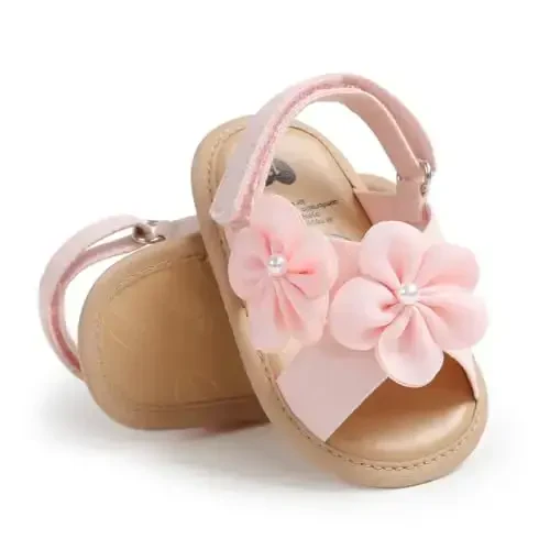 GDSDYM Infant Baby Girls Summer Sandals with Flower Bowknot Soft Sole Wedding Dress Flats Newborn First Walkers Crib Dress Shoes - 1