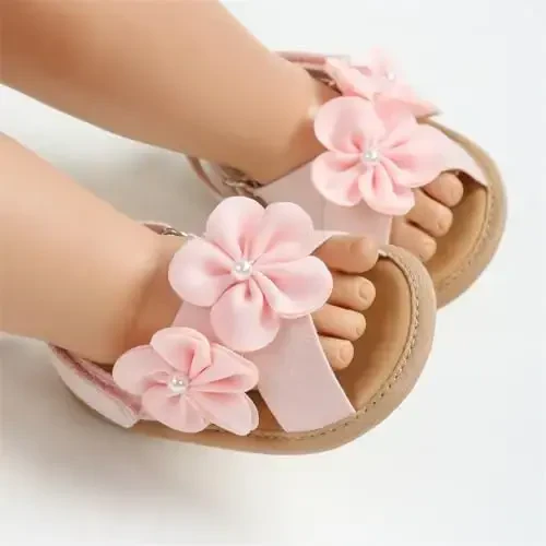 GDSDYM Infant Baby Girls Summer Sandals with Flower Bowknot Soft Sole Wedding Dress Flats Newborn First Walkers Crib Dress Shoes - 2