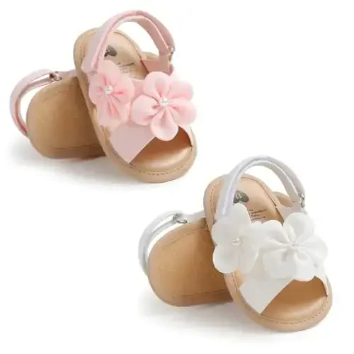 GDSDYM Infant Baby Girls Summer Sandals with Flower Bowknot Soft Sole Wedding Dress Flats Newborn First Walkers Crib Dress Shoes - 10