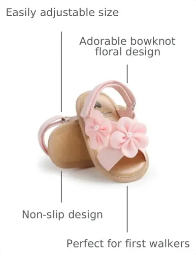 GDSDYM Infant Baby Girls Summer Sandals with Flower Bowknot Soft Sole Wedding Dress Flats Newborn First Walkers Crib Dress Shoes 