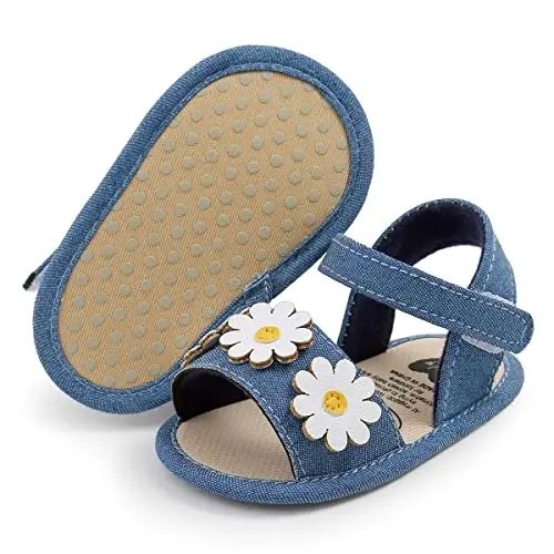 GDSDYM Infant Baby Girls Summer Sandals with Flower Bowknot Soft Sole Wedding Dress Flats Newborn First Walkers Crib Dress Shoes - 10