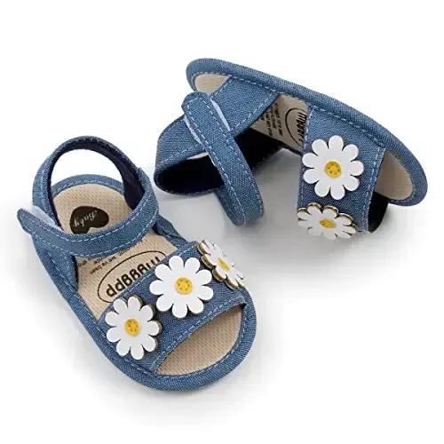 GDSDYM Infant Baby Girls Summer Sandals with Flower Bowknot Soft Sole Wedding Dress Flats Newborn First Walkers Crib Dress Shoes - GDSDYM