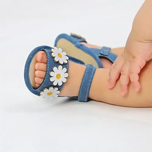 GDSDYM Infant Baby Girls Summer Sandals with Flower Bowknot Soft Sole Wedding Dress Flats Newborn First Walkers Crib Dress Shoes - 2