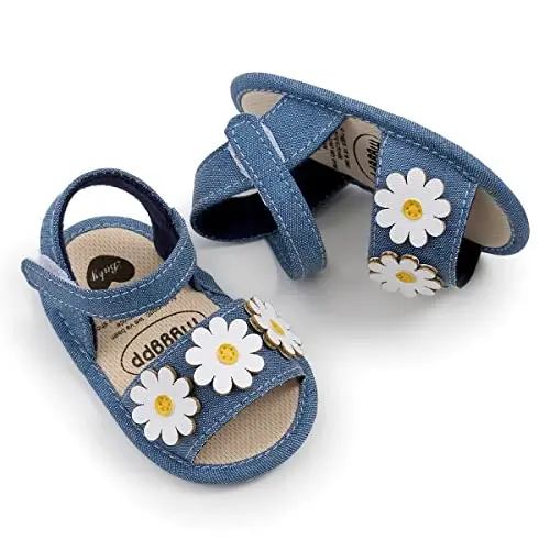 GDSDYM Infant Baby Girls Summer Sandals with Flower Bowknot Soft Sole Wedding Dress Flats Newborn First Walkers Crib Dress Shoes - 1
