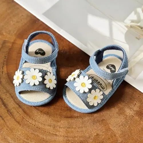 GDSDYM Infant Baby Girls Summer Sandals with Flower Bowknot Soft Sole Wedding Dress Flats Newborn First Walkers Crib Dress Shoes - 4
