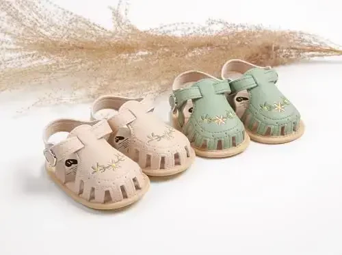 GDSDYM Infant Baby Girls Summer Sandals with Flower Bowknot Soft Sole Wedding Dress Flats Newborn First Walkers Crib Dress Shoes - 3
