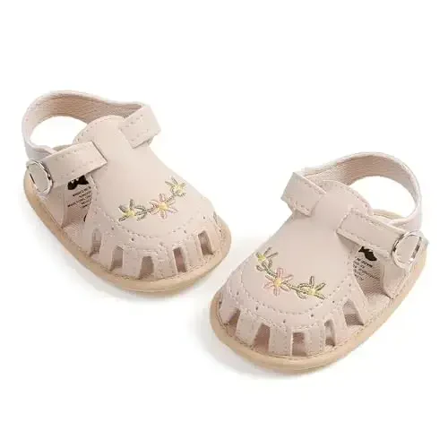 GDSDYM Infant Baby Girls Summer Sandals with Flower Bowknot Soft Sole Wedding Dress Flats Newborn First Walkers Crib Dress Shoes - 6