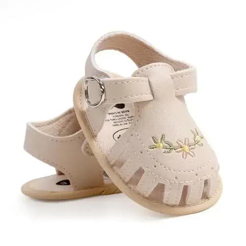GDSDYM Infant Baby Girls Summer Sandals with Flower Bowknot Soft Sole Wedding Dress Flats Newborn First Walkers Crib Dress Shoes - 1