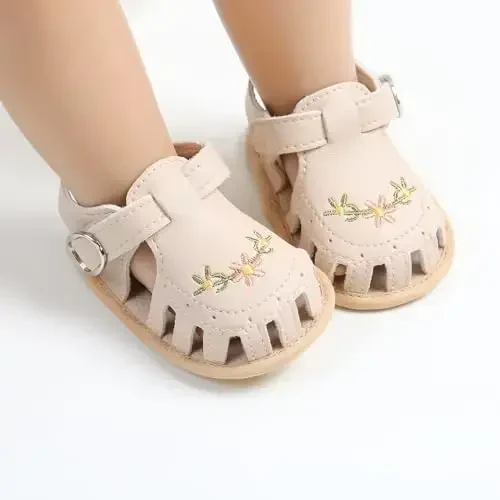 GDSDYM Infant Baby Girls Summer Sandals with Flower Bowknot Soft Sole Wedding Dress Flats Newborn First Walkers Crib Dress Shoes - GDSDYM (1)