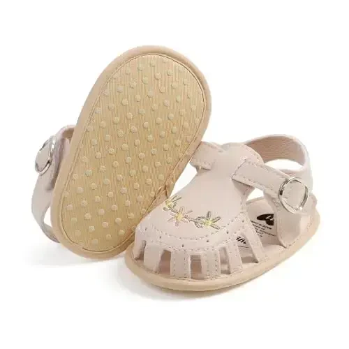 GDSDYM Infant Baby Girls Summer Sandals with Flower Bowknot Soft Sole Wedding Dress Flats Newborn First Walkers Crib Dress Shoes - 4