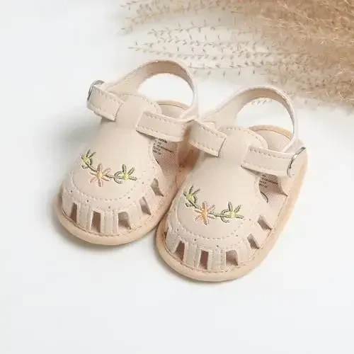 GDSDYM Infant Baby Girls Summer Sandals with Flower Bowknot Soft Sole Wedding Dress Flats Newborn First Walkers Crib Dress Shoes - 5