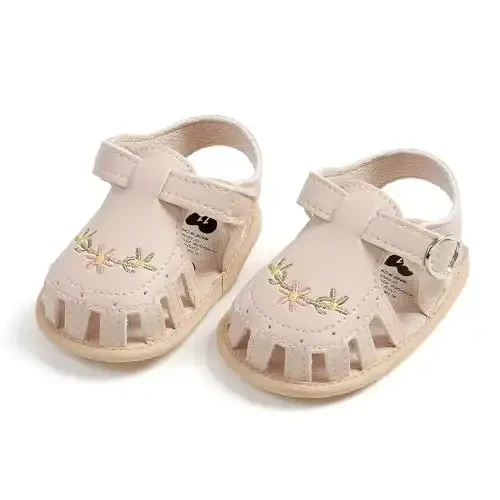 GDSDYM Infant Baby Girls Summer Sandals with Flower Bowknot Soft Sole Wedding Dress Flats Newborn First Walkers Crib Dress Shoes - 7