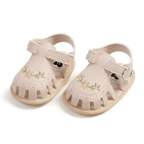 GDSDYM Infant Baby Girls Summer Sandals with Flower Bowknot Soft Sole Wedding Dress Flats Newborn First Walkers Crib Dress Shoes - 7