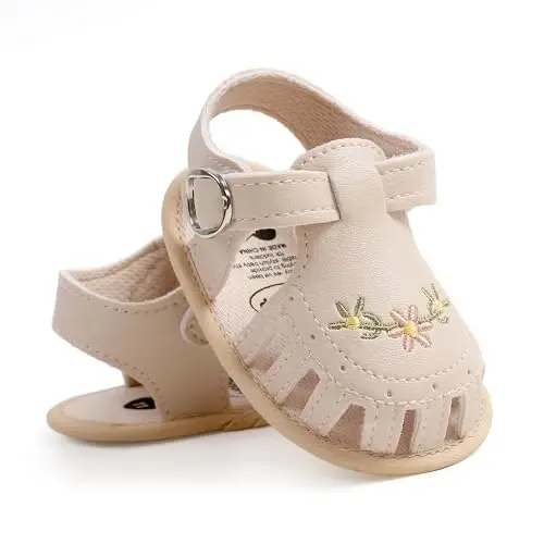 GDSDYM Infant Baby Girls Summer Sandals with Flower Bowknot Soft Sole Wedding Dress Flats Newborn First Walkers Crib Dress Shoes - GDSDYM