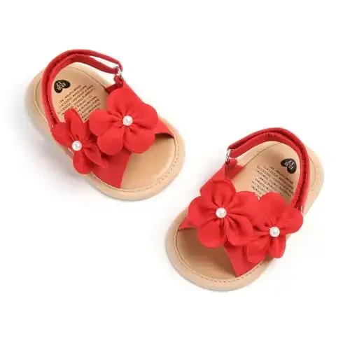 GDSDYM Infant Baby Girls Summer Sandals with Flower Bowknot Soft Sole Wedding Dress Flats Newborn First Walkers Crib Dress Shoes 