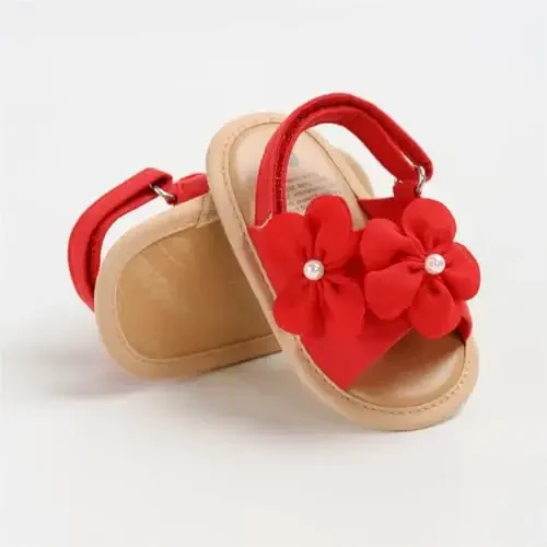 GDSDYM Infant Baby Girls Summer Sandals with Flower Bowknot Soft Sole Wedding Dress Flats Newborn First Walkers Crib Dress Shoes - 4