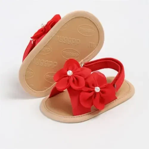 GDSDYM Infant Baby Girls Summer Sandals with Flower Bowknot Soft Sole Wedding Dress Flats Newborn First Walkers Crib Dress Shoes - 5