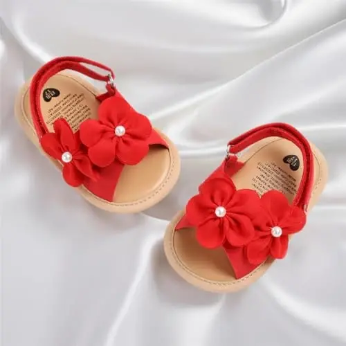 GDSDYM Infant Baby Girls Summer Sandals with Flower Bowknot Soft Sole Wedding Dress Flats Newborn First Walkers Crib Dress Shoes - 3