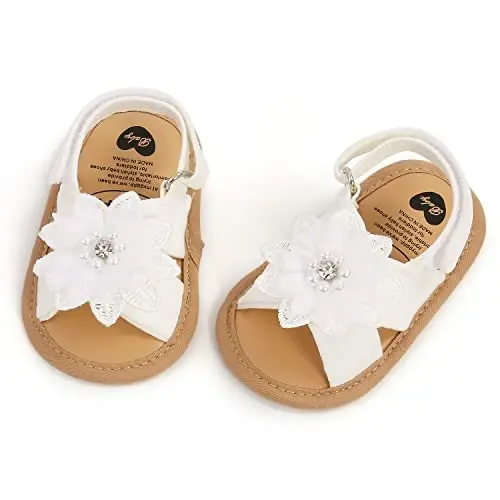 GDSDYM Infant Baby Girls Summer Sandals with Flower Bowknot Soft Sole Wedding Dress Flats Newborn First Walkers Crib Dress Shoes - 5