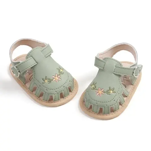 GDSDYM Infant Baby Girls Summer Sandals with Flower Bowknot Soft Sole Wedding Dress Flats Newborn First Walkers Crib Dress Shoes - 6