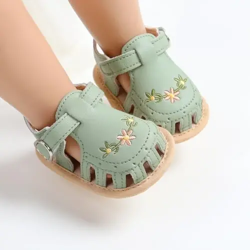 GDSDYM Infant Baby Girls Summer Sandals with Flower Bowknot Soft Sole Wedding Dress Flats Newborn First Walkers Crib Dress Shoes - 2