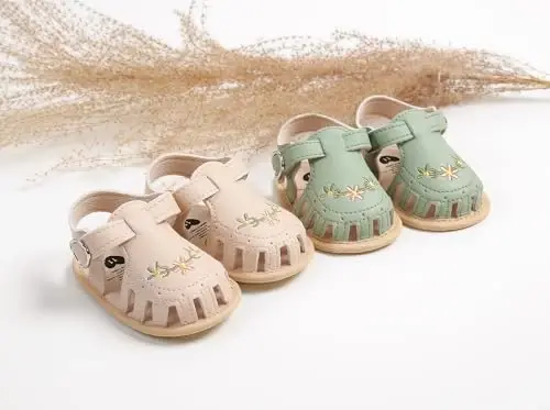 GDSDYM Infant Baby Girls Summer Sandals with Flower Bowknot Soft Sole Wedding Dress Flats Newborn First Walkers Crib Dress Shoes - 3