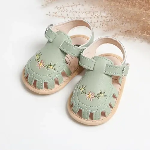 GDSDYM Infant Baby Girls Summer Sandals with Flower Bowknot Soft Sole Wedding Dress Flats Newborn First Walkers Crib Dress Shoes - 5
