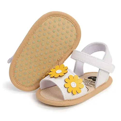 GDSDYM Infant Baby Girls Summer Sandals with Flower Bowknot Soft Sole Wedding Dress Flats Newborn First Walkers Crib Dress Shoes - 4