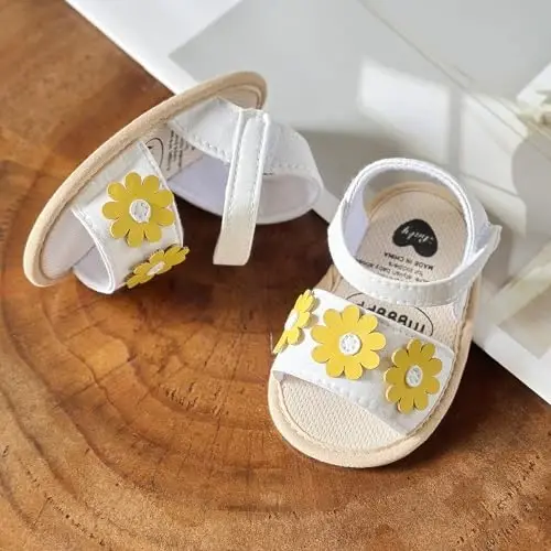 GDSDYM Infant Baby Girls Summer Sandals with Flower Bowknot Soft Sole Wedding Dress Flats Newborn First Walkers Crib Dress Shoes - 6