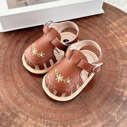 GDSDYM Infant Baby Girls Summer Sandals with Flower Bowknot Soft Sole Wedding Dress Flats Newborn First Walkers Crib Dress Shoes - 4