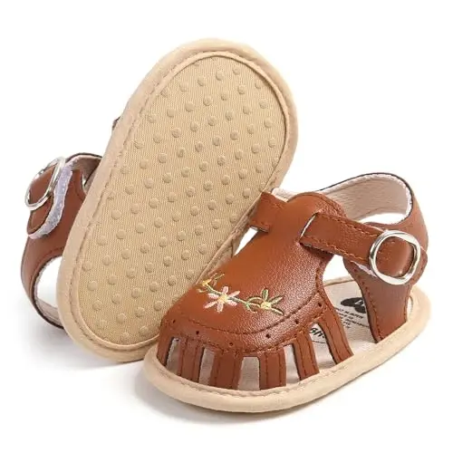 GDSDYM Infant Baby Girls Summer Sandals with Flower Bowknot Soft Sole Wedding Dress Flats Newborn First Walkers Crib Dress Shoes 
