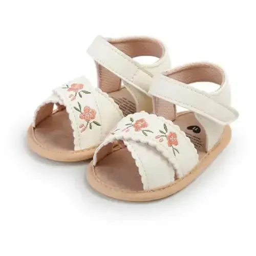 GDSDYM Infant Baby Girls Summer Sandals with Flower Bowknot Soft Sole Wedding Dress Flats Newborn First Walkers Crib Dress Shoes 