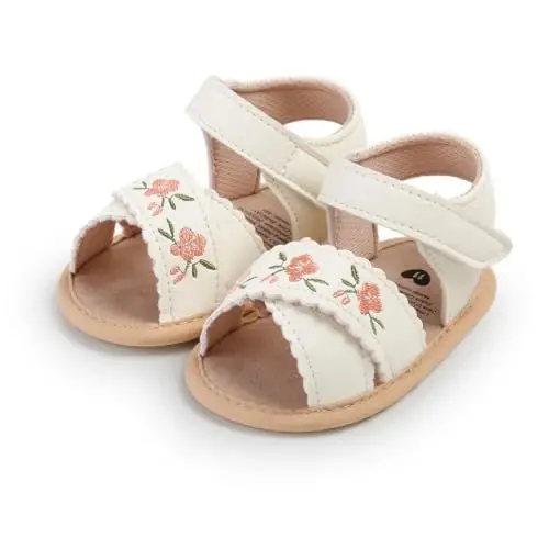 GDSDYM Infant Baby Girls Summer Sandals with Flower Bowknot Soft Sole Wedding Dress Flats Newborn First Walkers Crib Dress Shoes - 1