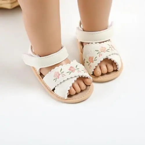GDSDYM Infant Baby Girls Summer Sandals with Flower Bowknot Soft Sole Wedding Dress Flats Newborn First Walkers Crib Dress Shoes - 2