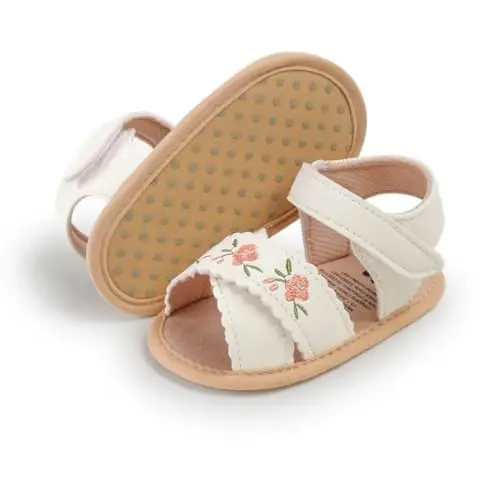 GDSDYM Infant Baby Girls Summer Sandals with Flower Bowknot Soft Sole Wedding Dress Flats Newborn First Walkers Crib Dress Shoes - 5