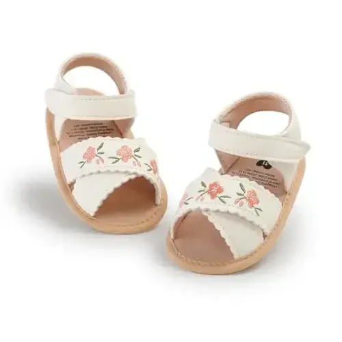 GDSDYM Infant Baby Girls Summer Sandals with Flower Bowknot Soft Sole Wedding Dress Flats Newborn First Walkers Crib Dress Shoes - 6