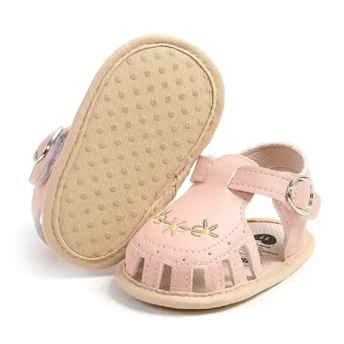 GDSDYM Infant Baby Girls Summer Sandals with Flower Bowknot Soft Sole Wedding Dress Flats Newborn First Walkers Crib Dress Shoes - 1