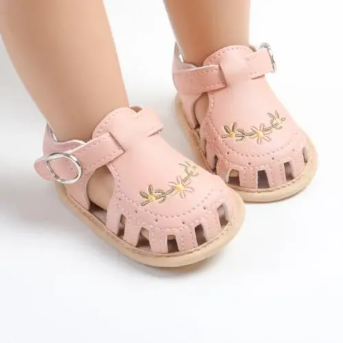 GDSDYM Infant Baby Girls Summer Sandals with Flower Bowknot Soft Sole Wedding Dress Flats Newborn First Walkers Crib Dress Shoes - 2