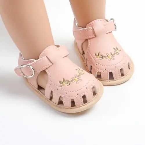 GDSDYM Infant Baby Girls Summer Sandals with Flower Bowknot Soft Sole Wedding Dress Flats Newborn First Walkers Crib Dress Shoes - GDSDYM (1)