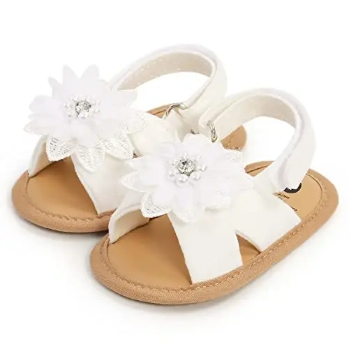 GDSDYM Infant Baby Girls Summer Sandals with Flower Bowknot Soft Sole Wedding Dress Flats Newborn First Walkers Crib Dress Shoes - 6
